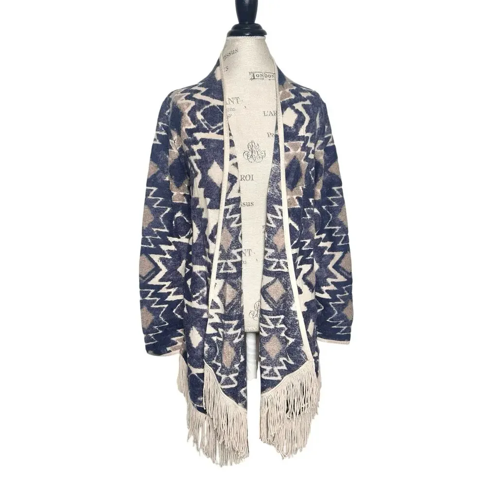 Lucky Brand | Women | Southwestern Aztec Fringe Open Drape Cardigan | Medium